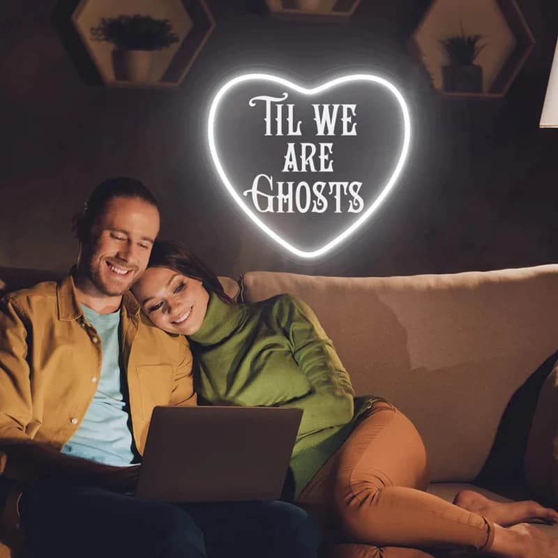 Till We Are Ghosts Insegna al neon, Decorazione con luce al neon a LED per la stanza di Halloween, Decorazioni per la casa gotiche, Regali di nozze personalizzati per San Valentino
