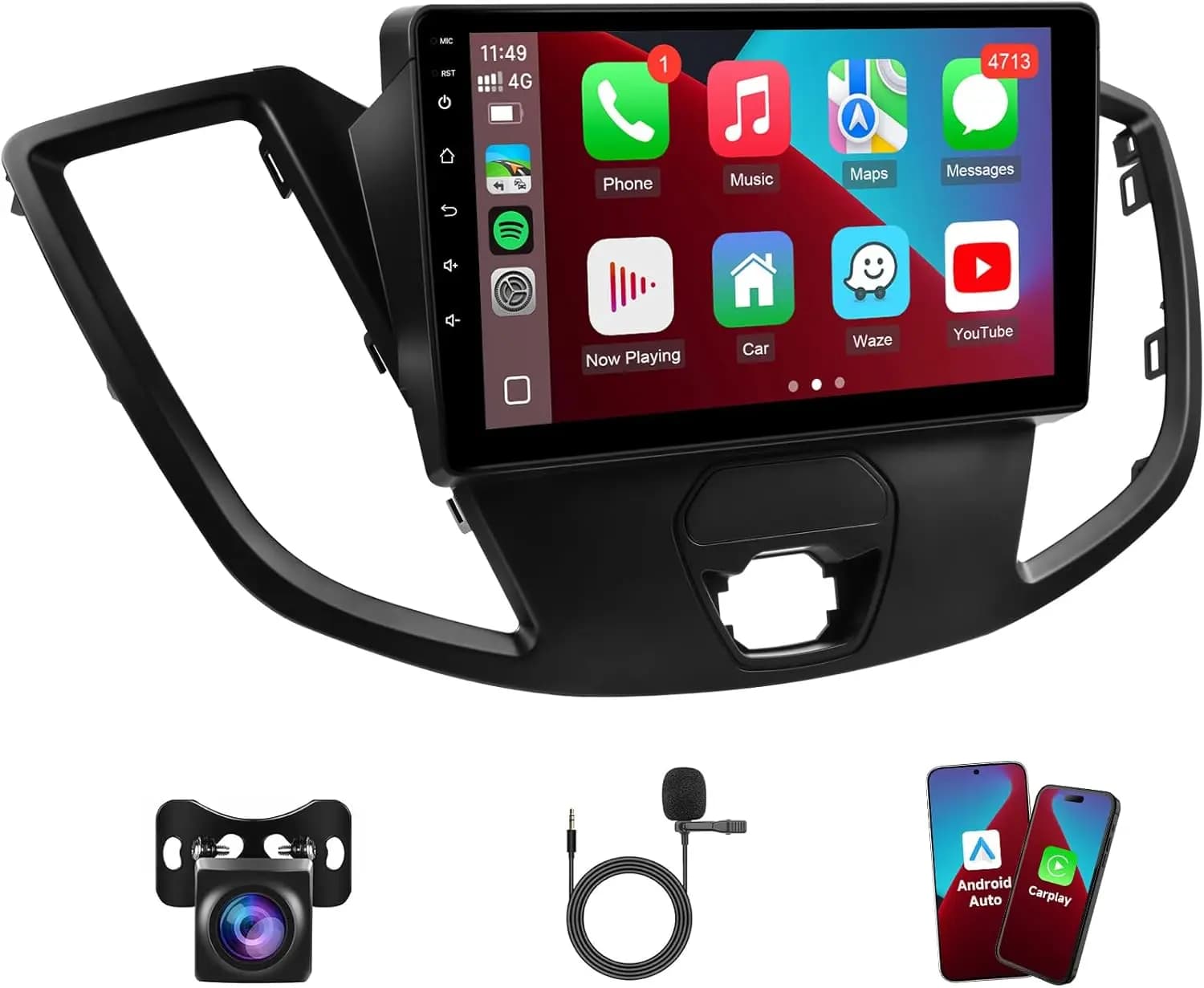 Touch screen da 9 pollici per Ford Transit 2013-2019 con CarPlay wireless e Android Auto con Bluetooth FM EQ WiFi Mirror Link SWC