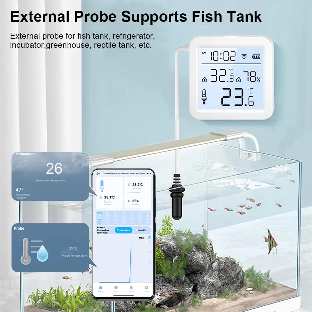 Temperature Humidity WiFi External Probe Sensor Tuya Thermometer for Smart Home APP Monitoring