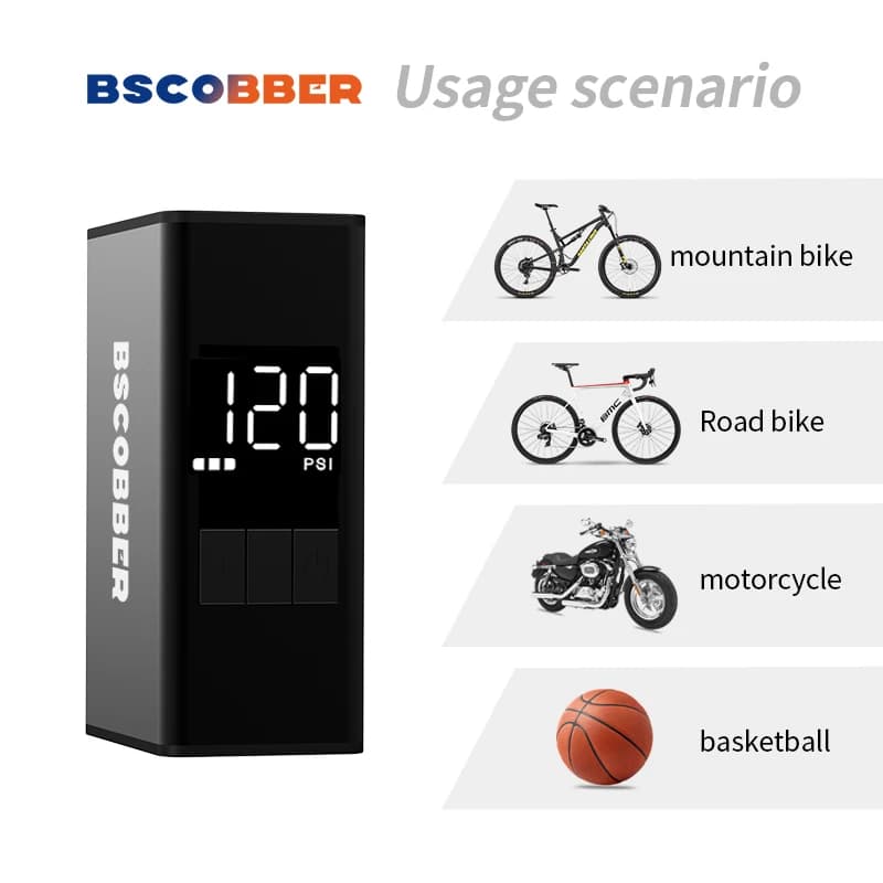 BSCOBBER Cool Bike accessori piccola Mini pompa portatile per bicicletta Cordless Air Inflator Presta Schrader Valve Gauge Display