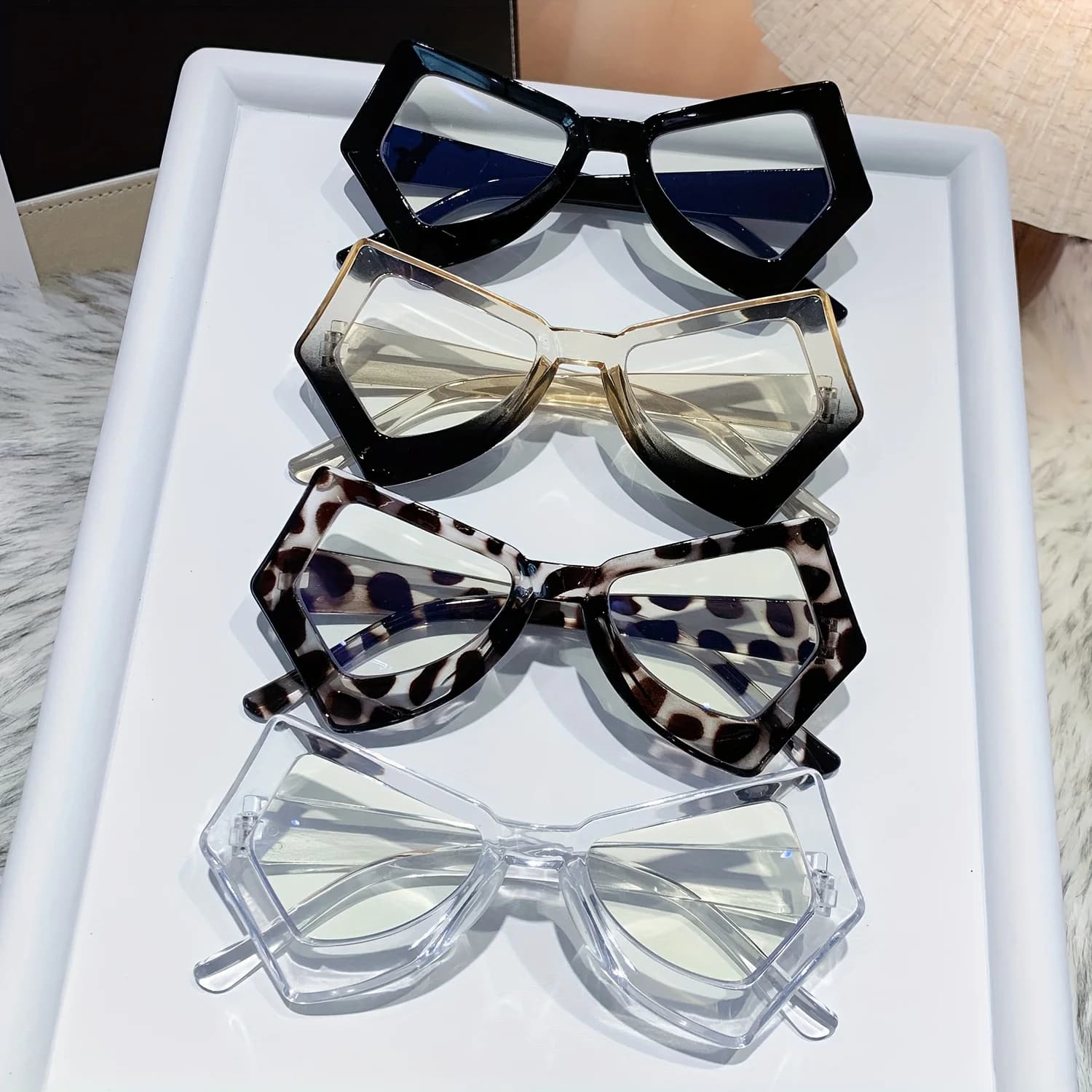 4 occhiali da sole con lenti trasparenti vintage geometriche da uomo e da donna con funzione anti-luce blu - eleganti e casual