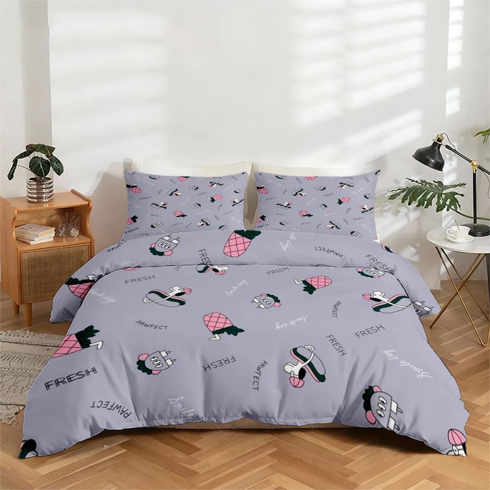 Set di biancheria da letto con stampa digitale ad alta definizione, set copripiumino con motivo simpatico cane e ananas, set copripiumino con stampa floreale di grandi dimensioni, include 1 copripiumino + 2 federe, adatto per camera da letto, stanza degli ospiti, decorazione domestica, set copripiumino + federa in fibra di poliestere, set da 3 pezzi, biancheria da letto ultra morbida, tessuto spesso, adatto a tutte le stagioni, lavabile in lavatrice, 3 pezzi