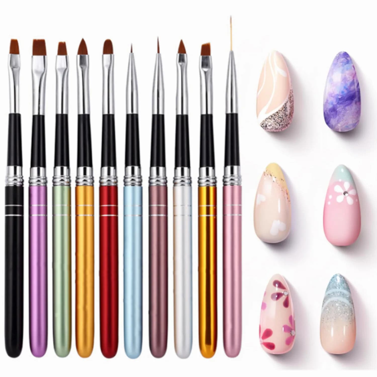Pennelli per nail art, penne per nail art Penne per disegno per unghie con fodera a strisce Tutto in uno per il design del manicure iniziale