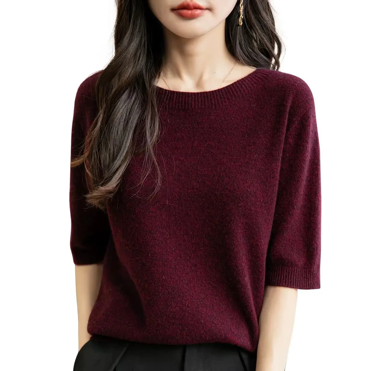 Women's Top Clothing 100% Wool Merino Spring Autumn Winter First Line Ready to wear Knit sweater seamless short sleeves