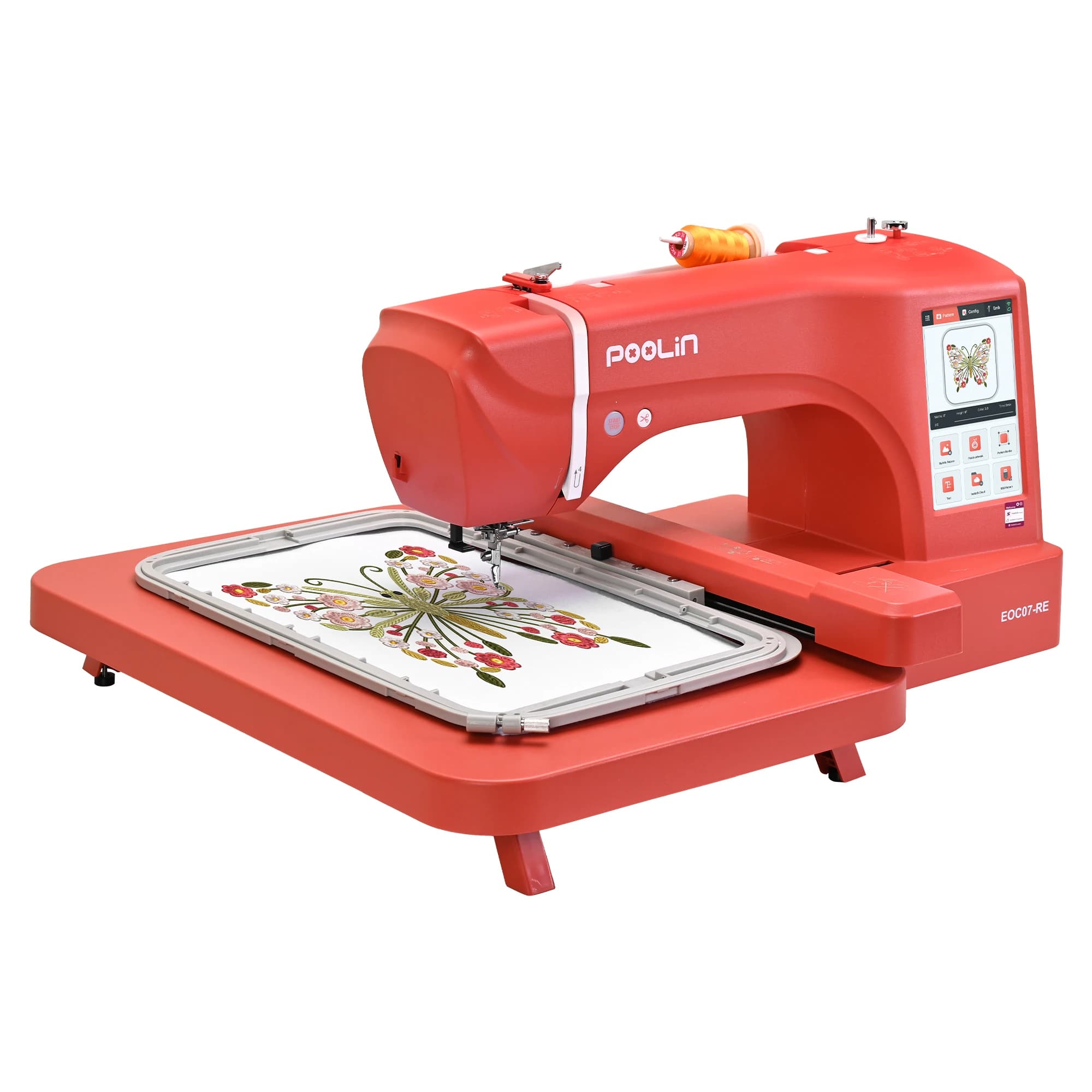 PooLin EOC07-RE Single Head Home Computer Embroidery Machine 200*380mm Hoop Area 7" Touchscreen 200 Designs