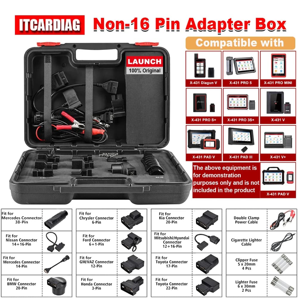 Adattatore LAUNCH Non-16 Pin con 16 Tipi di Connettori per Auto Passeggeri, Compatibile con Strumento Diagnostico LAUNCH X-431 X431 V/V+ PAD VII