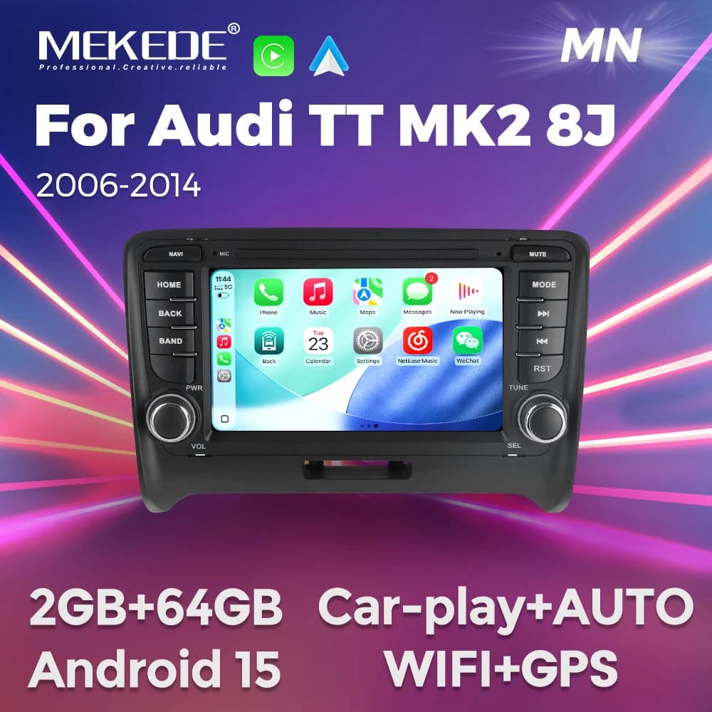 Android 15 Car Radio Multimedia Player For AudiTT MK2 8J 2006-2014 Wireless Carplay DSP Sound GPS Car Screen Reversing Camera BT