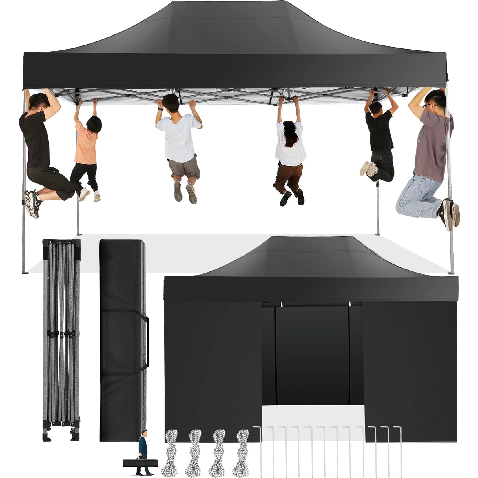 10x15FT Pop Up Canopy Tent with 4 Sidewalls,Heavy Duty Canopy,White | Popup Gazebo,High Stability,All Season Wind&Waterproof,UPF 50+,Outdoor Garden Deck Backyard Tent for Parties,with Carry Bag