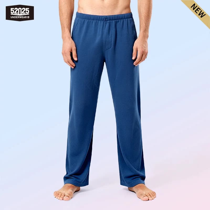 52025 Men's 100% Cotton Pajama Lounge Pants – Relaxed Fit, Side Pockets and Breathable Everyday Comfort
