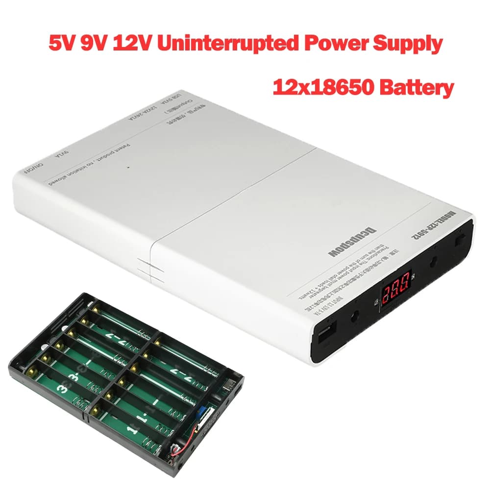 UPS DC Interrupted Power Bank Box 12x18650 for Cellular Case for Energy Accumulation Router Modem Optical Output 5V 9V 12V
