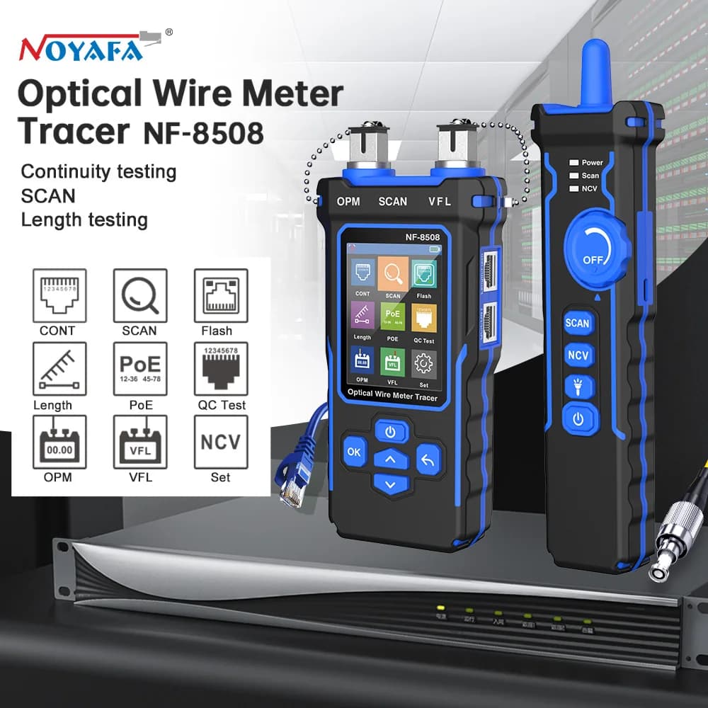 NOYAFA NF-8508 Tester per cavi di rete Misuratore di cavi ottici Tracer LCD Digitale Ricaricabile Linea di rete Finder Filo PoE Checker