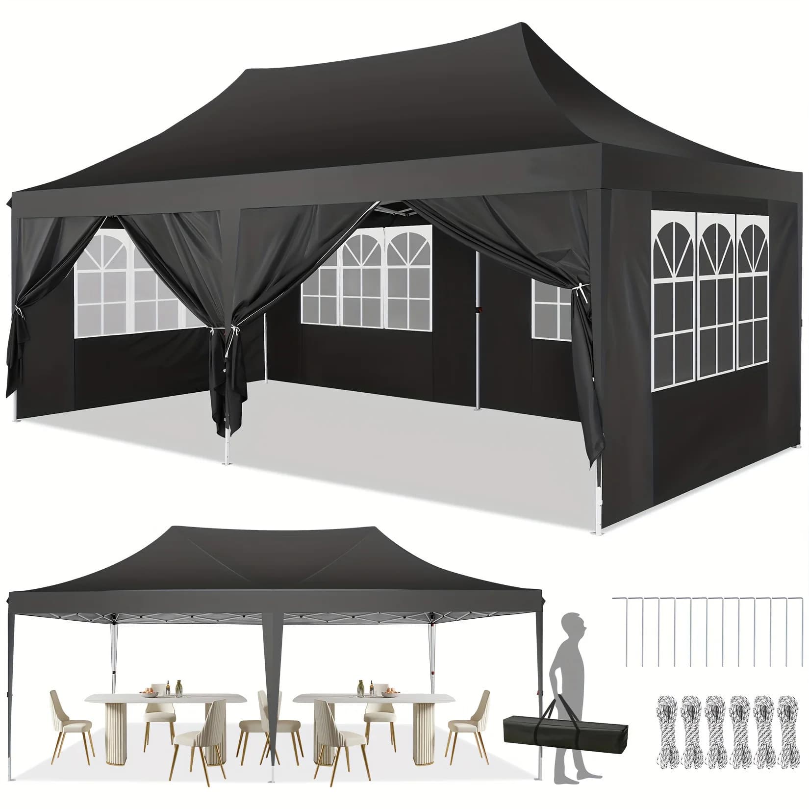 COBIZI 10x10ft 3x3m Pop Up Gazebo, One-Push Setup Instant Canopy Tent, Waterproof Heavy Duty Outdoor Folding Shelter, UPF 50+ UV Sun Shade, Windproof Stable Steel Frame, Portable Commercial Event Market Stall, Garden Patio Backyard Party Camping