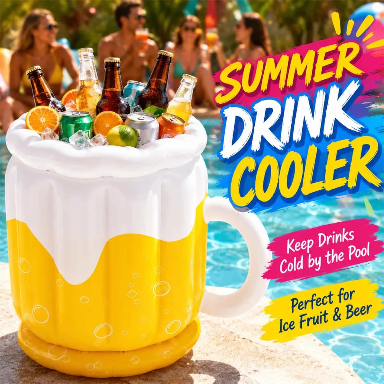 1PC Inflatable Beer Mug Ice Bucket Pool Party Drink Cooler PVC Beverage Holder for Beach BBQ Outdoor Summer Party