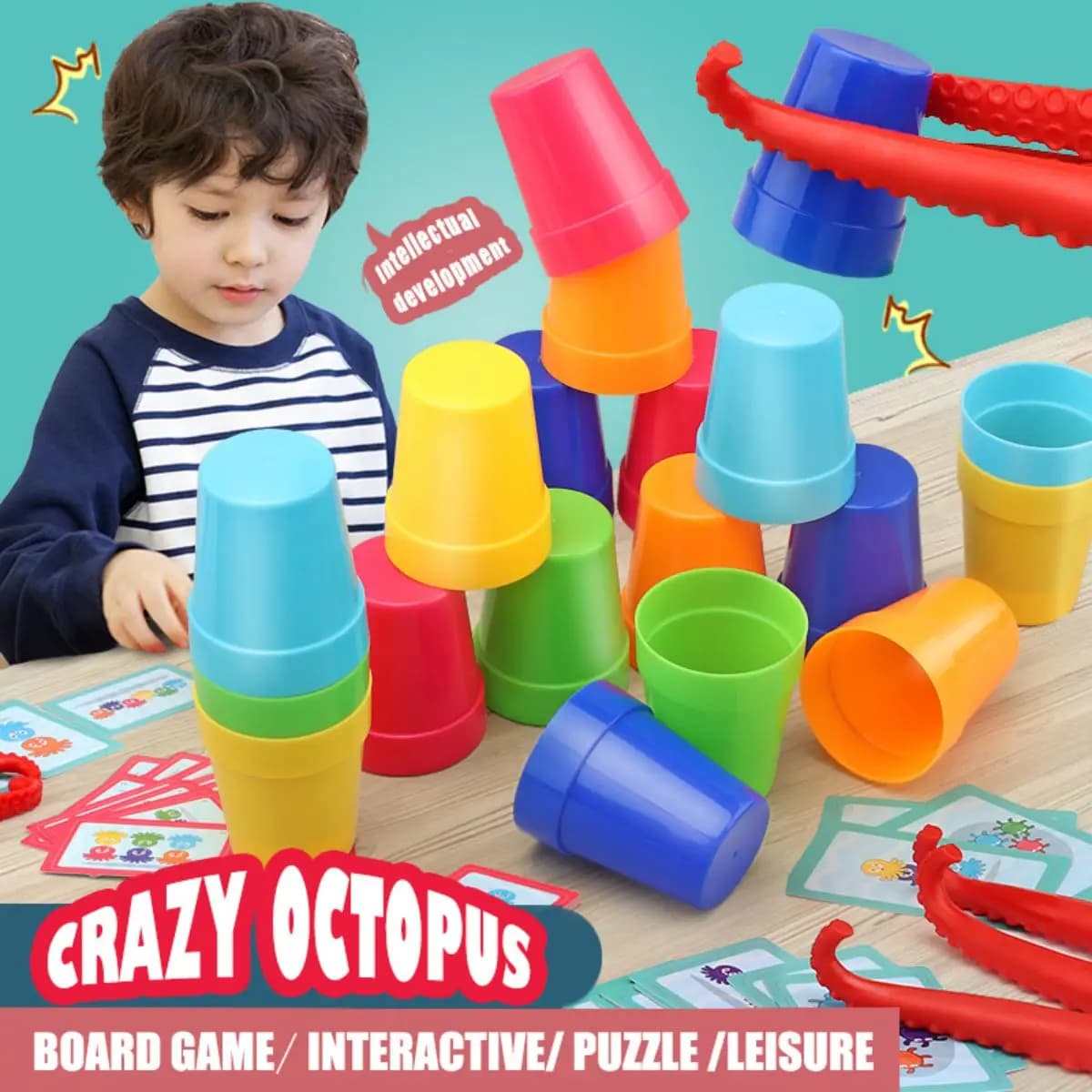 Crazy Octopus Parent-Child Interactive Board Game Toy, Quick Response, Cup Stacking, Color Discrimination, Concentration, Gift