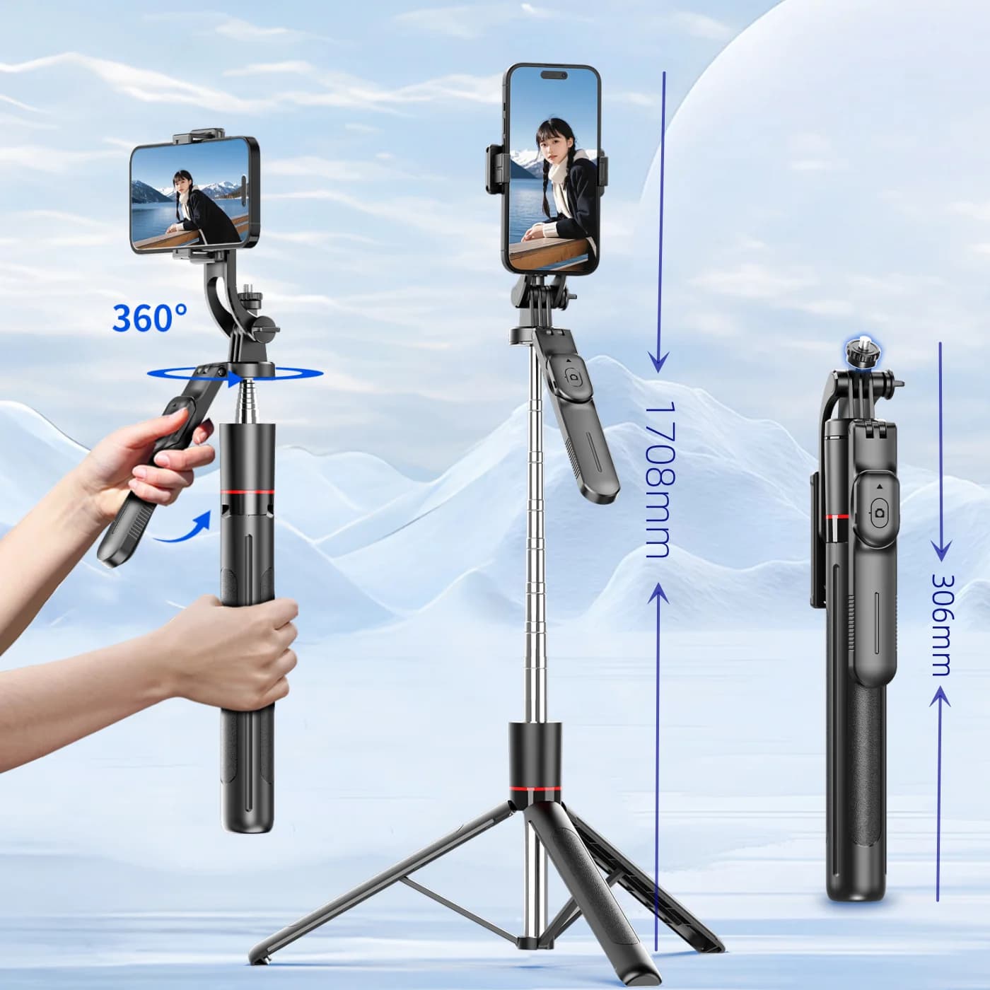 Treppiede per selfie stick wireless Roreta 2025 con telecomando Bluetooth, supporto pieghevole portatile per registrazione di riprese Vlog per smartphone