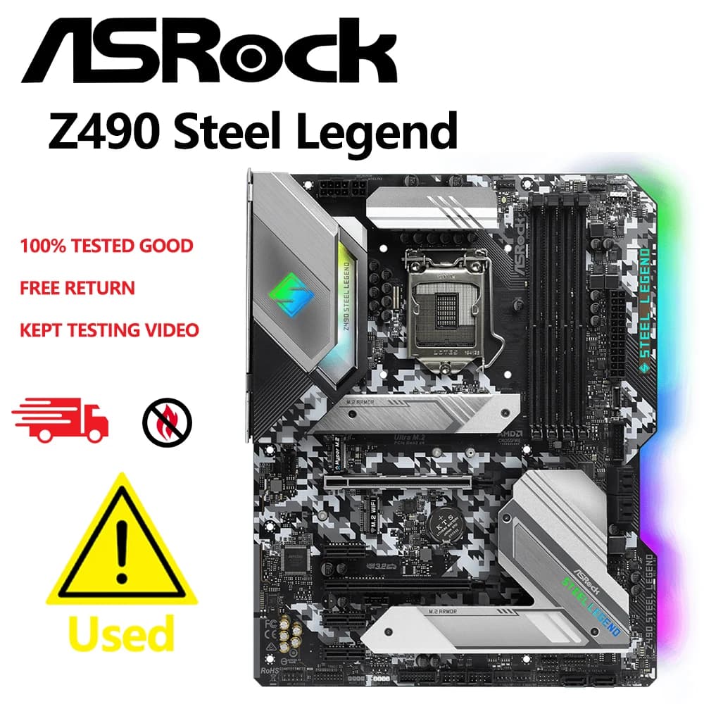 Scheda madre ASRock Z490 Steel Legend utilizzata Intel Z490 LGA 1200 4×DDR4 ATX 2×M.2 HDMI