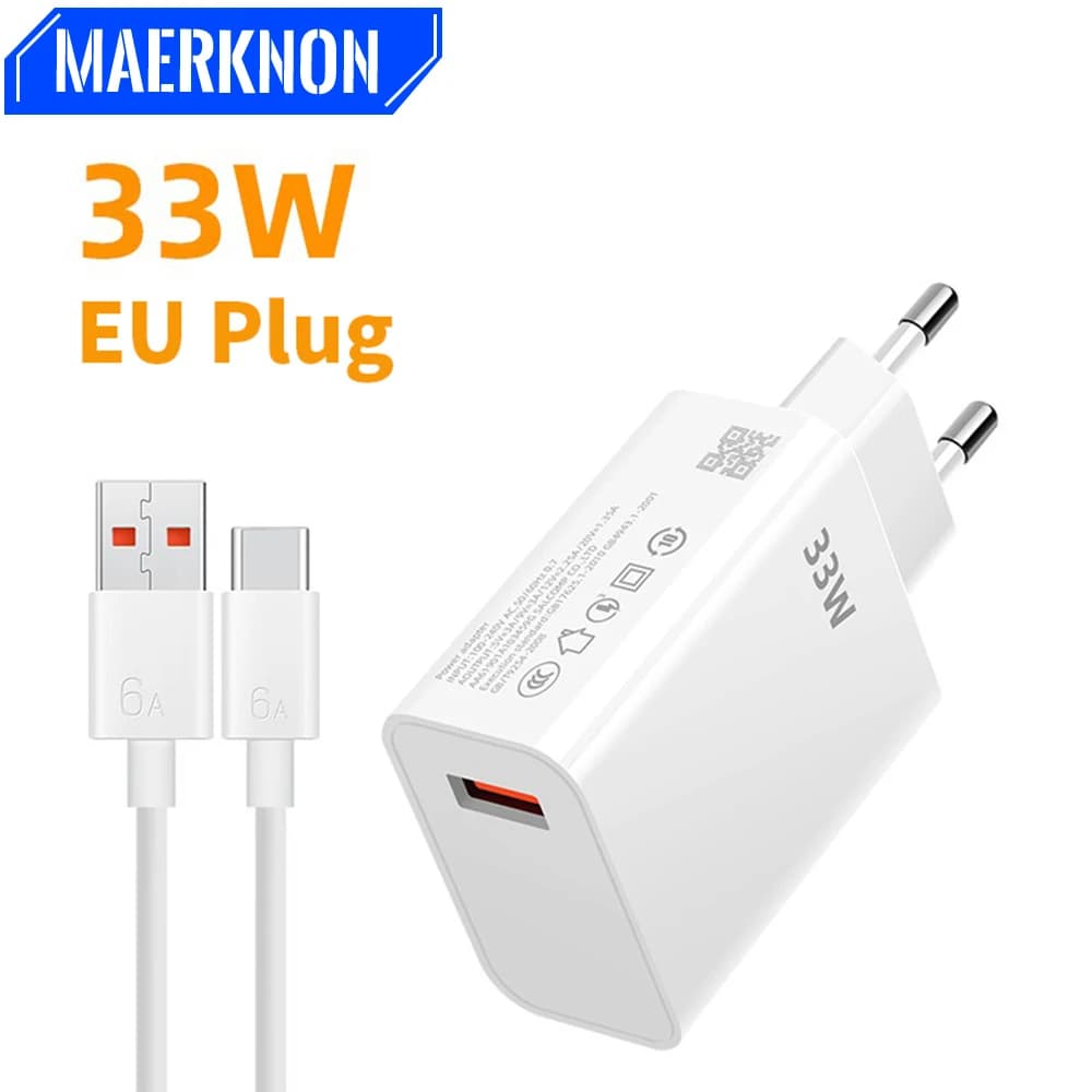 Caricatore USB da 33 W Adattatore per caricabatterie per telefono a ricarica rapida Cavo USB tipo C 6A Ricarica rapida per Xiaomi Redmi Note 13 12 iPhone Samsung
