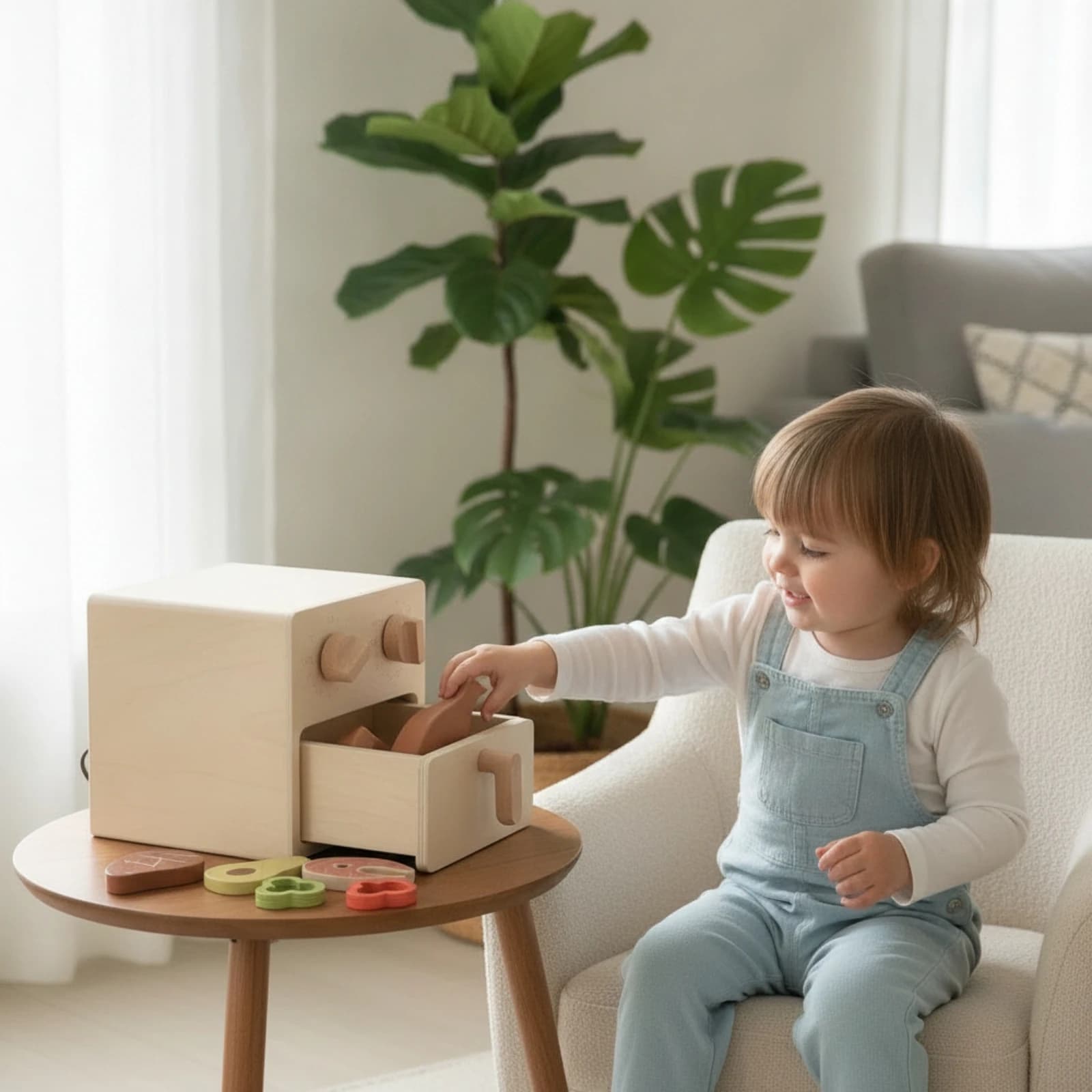 Toy Air Fryer Minimalist Pretend Air Fryer Wooden Play Food Set Child-Friendly Safe for Children, Playroom, Nursery