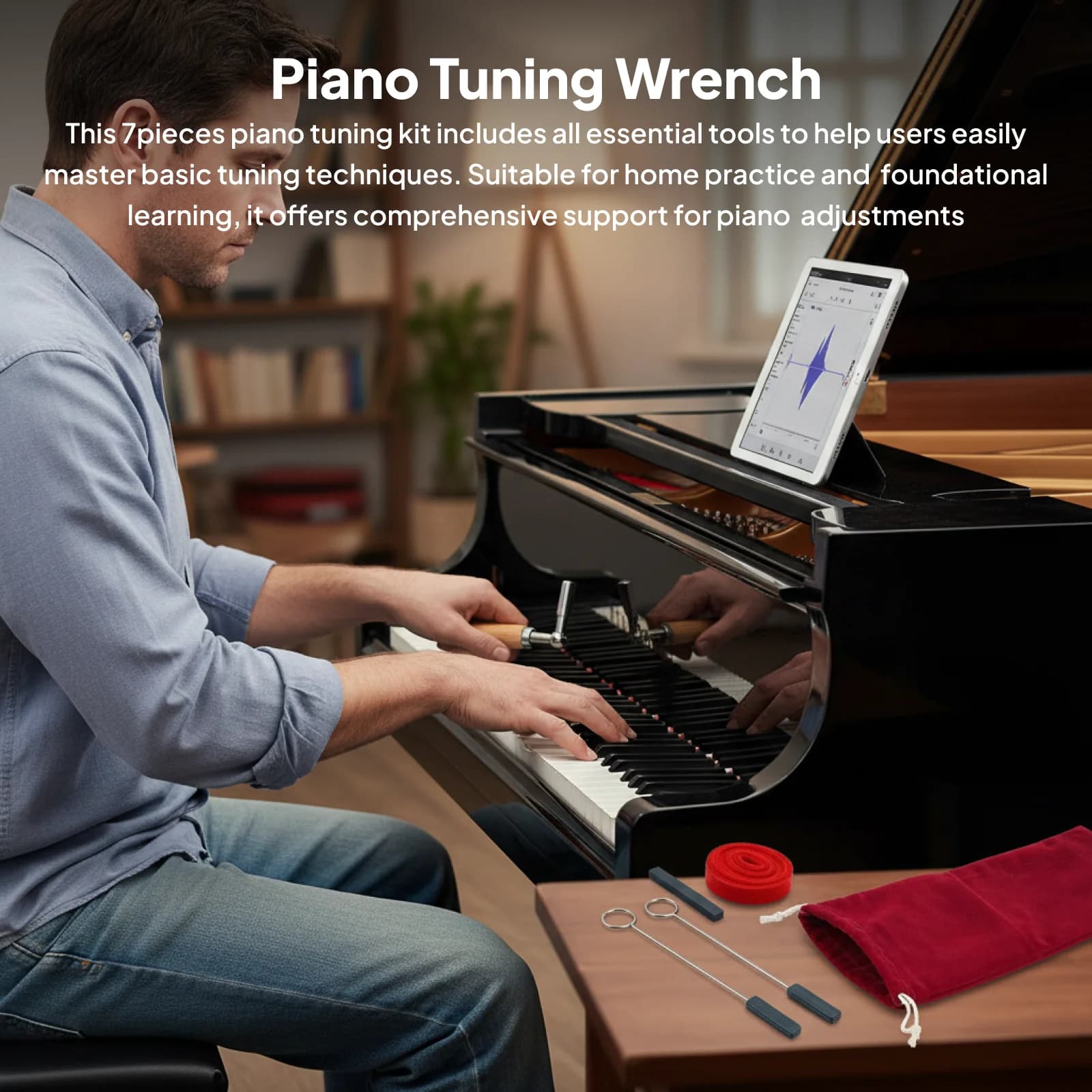 Set Professionale per Accordatura Pianoforte in Legno, PP e Metallo con Chiavi per Correzione Precisa delle Note e Risultati Sonori - Strumenti per Riparazione e Accordatura Pianoforte