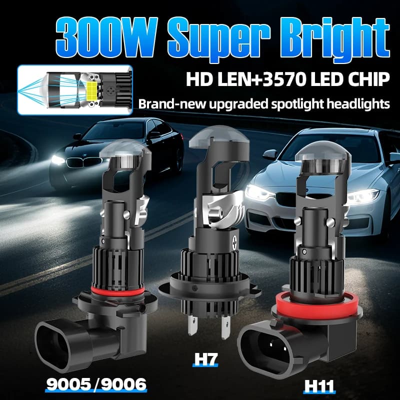 300W H7 Bi Mini LED Lente del proiettore Lampadina per auto 2x H8 H9 H11 Fari automatici Turbo Lampade 9005 HB3 9006 HB4 30000LM 12V 24V Plug & Play
