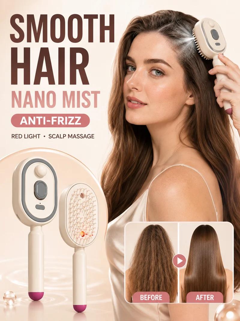 Wet Electrics Hair brush with Water Spray Rechargeable Steam Hair Straightener for Both Long & Short Hairs anti frizz hair brush
