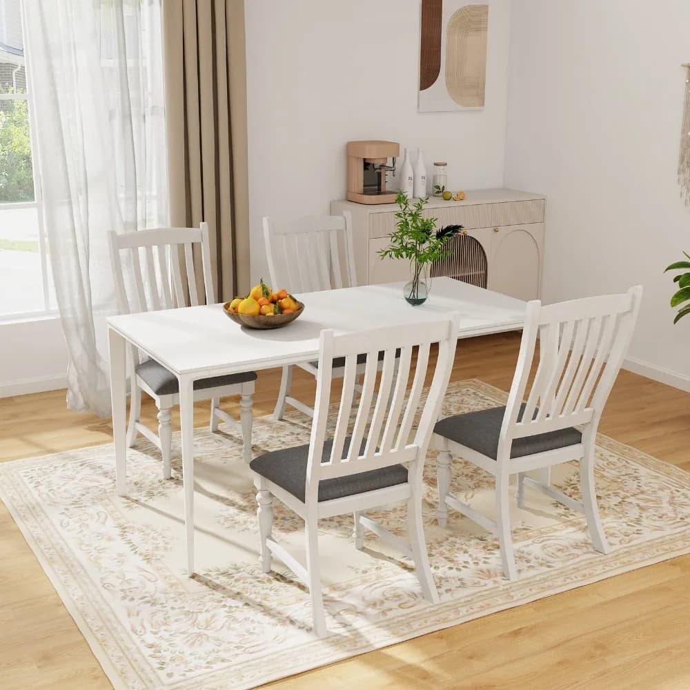 Set di 4 Sedie da Pranzo con Gambe in Legno Massello e Seduta Imbottita, Sedia Laterale per Cucina