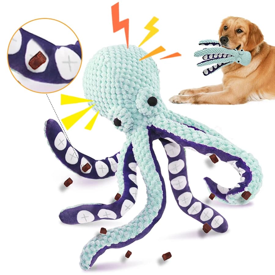 Animale domestico Sniff Toy Pet Peluche Gatto Cane Voce Polpo Shell Puzzle Giocattolo Squeaky Dog Denti Pulizia Giocattolo da masticare Forniture per animali domestici