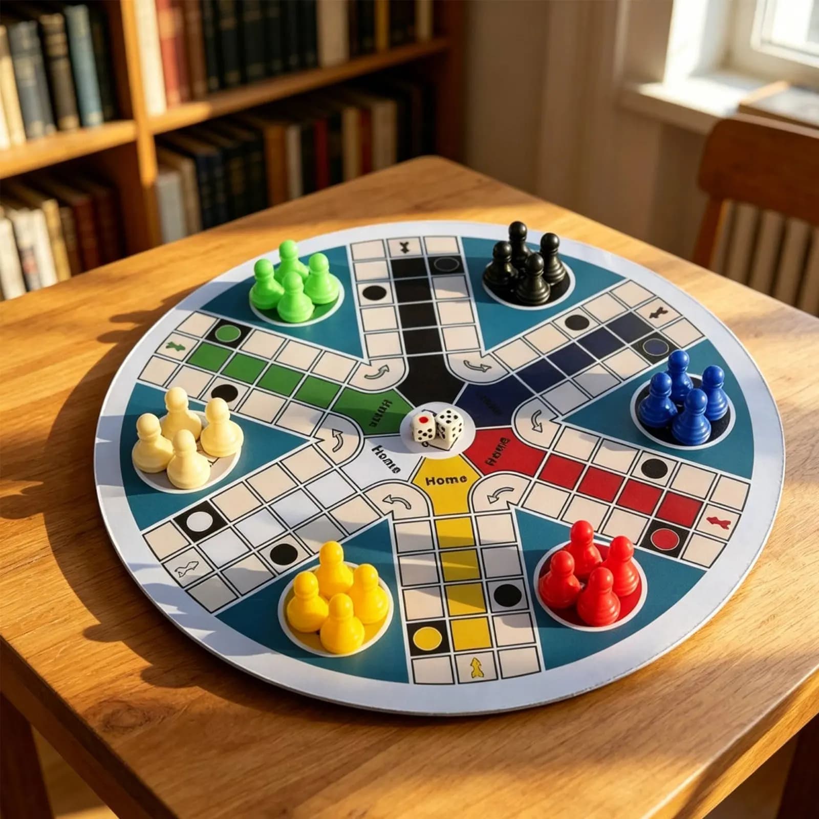 Round Ludo Board Game 6 Player Flying Chess Set Portable Classic Family Board Game with Dice Piece for Kids Party Travel Outdoor