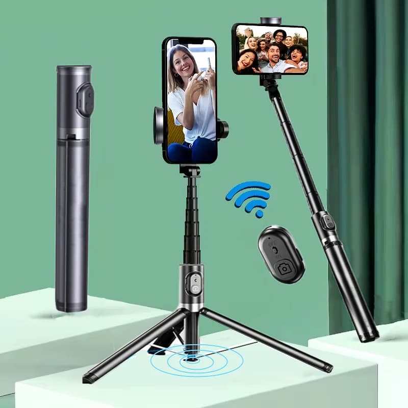 Foldable tripod for selfie stick from 2025 1.7 m with Bluetooth remote monopoly for balanced and stable shooting scenes on smartphone