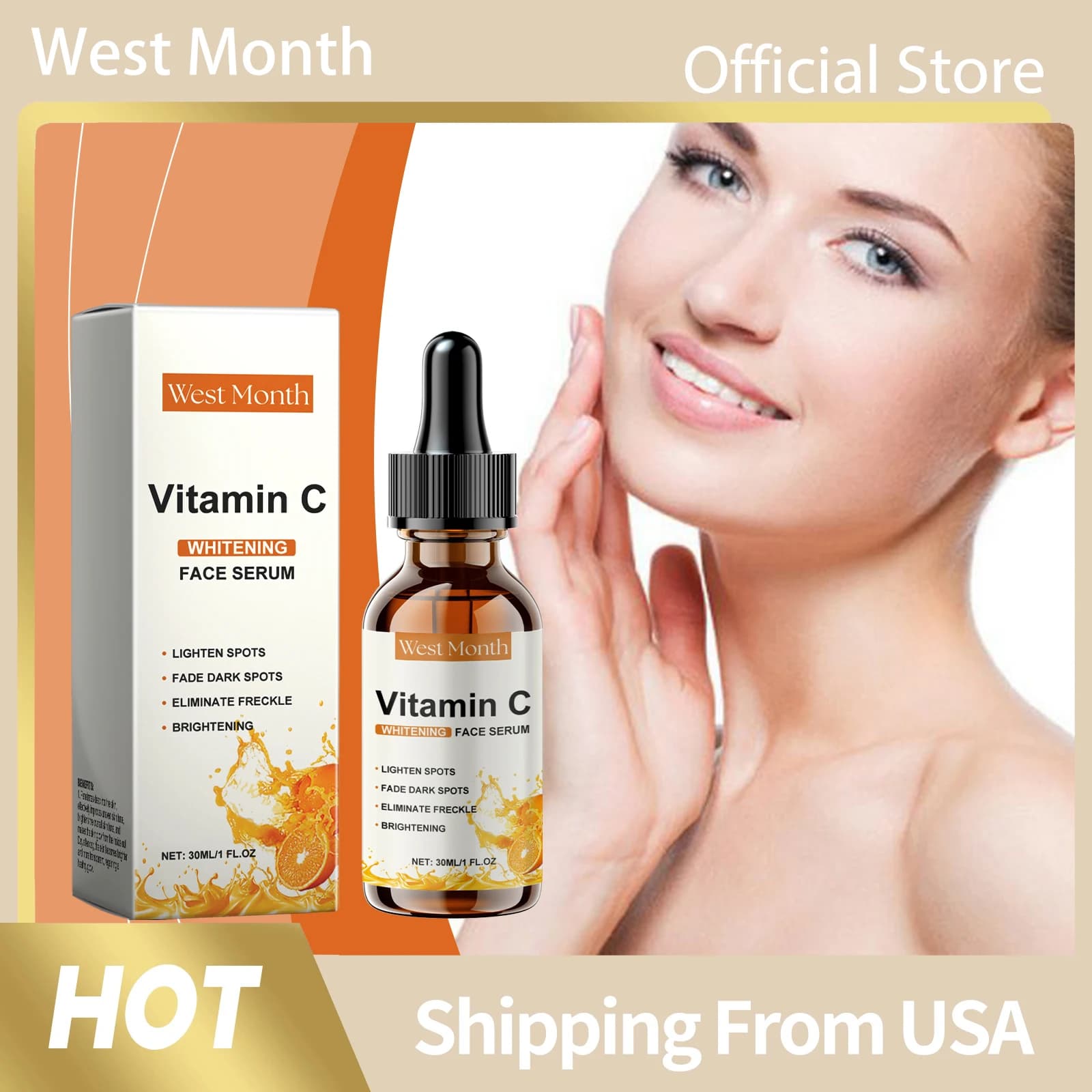 Essenza Viso alla Vitamina C, Elimina Macchie Scure, Elimina Lentiggini e Segni dell'Acne, Ripara e Leviga la Pelle, Siero Illuminante all'Acido Ialuronico