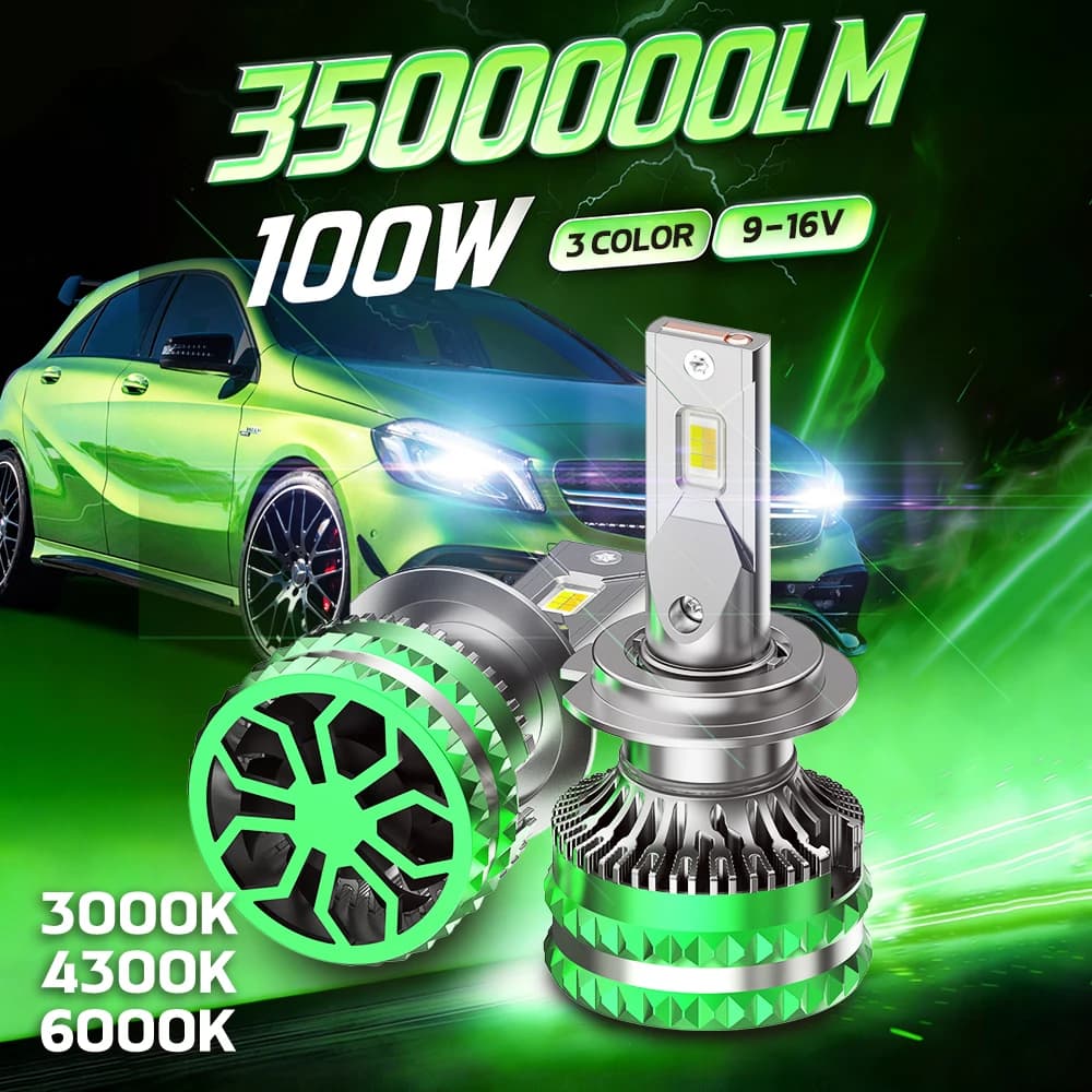 Faro LED H7 H4 CANBUS 100W H8 H9 H11 H1 9005 HB3 9006 HB4 per Auto, Lampada Auto Turbo Light 3000K 4300K 6000K 12V, 3 Colori