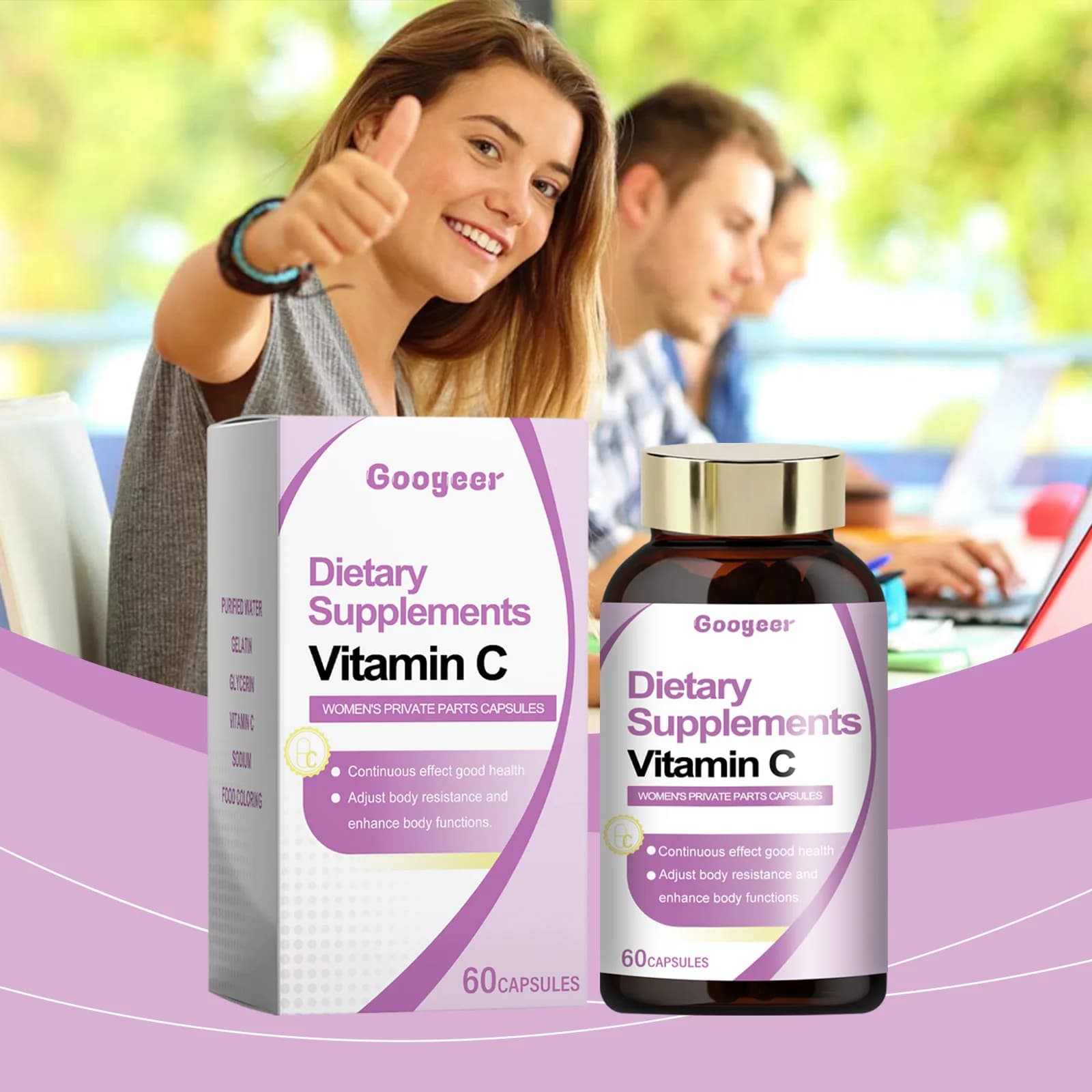 Googeer 60 pieces Women's intimate capsule Probiotic vitamin C supplement Oral nutritional support Female intimate parts capsule