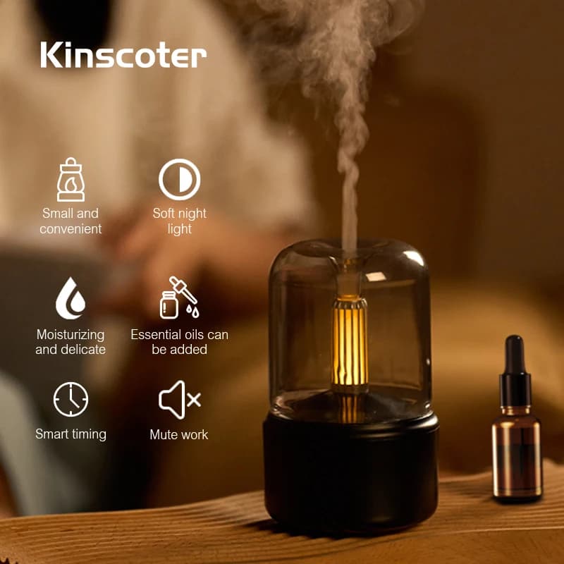 KINSCOTER Diffuser of essential oils fragrances for aromatherapy, electrical USB aroma diffuser, ultrasound humidifier for mini bedroom