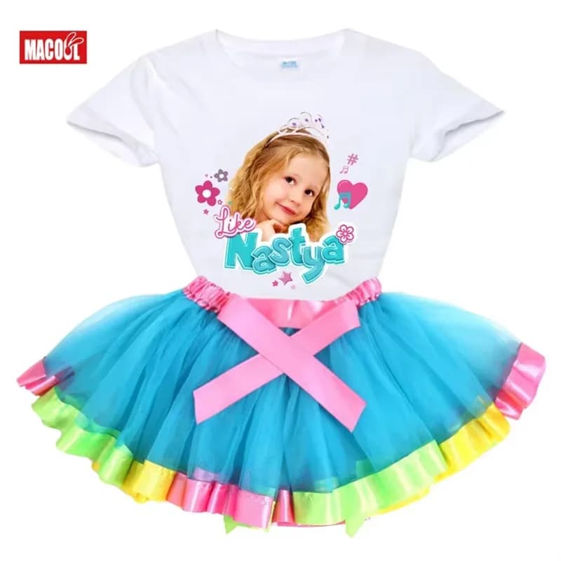 Nastya vestiti T Shirt ragazze abiti Set 2 pezzi bambini Tutu Set per ragazza vestito Tshirt + tutu vestito moda estate abbigliamento moda Top