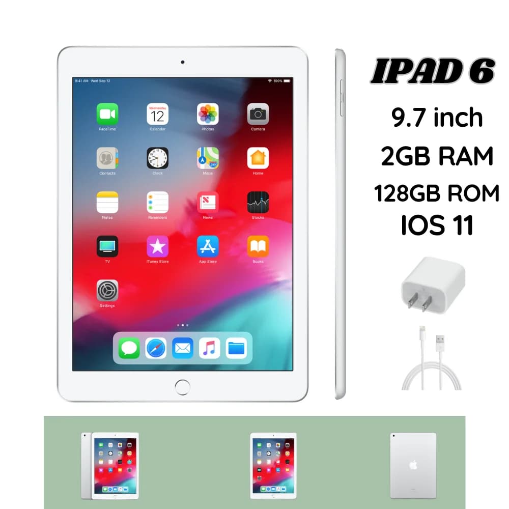 Apple iPad 6th Generation 128GB WiFi (Silver) (Reconditioned, Good Conditions)
