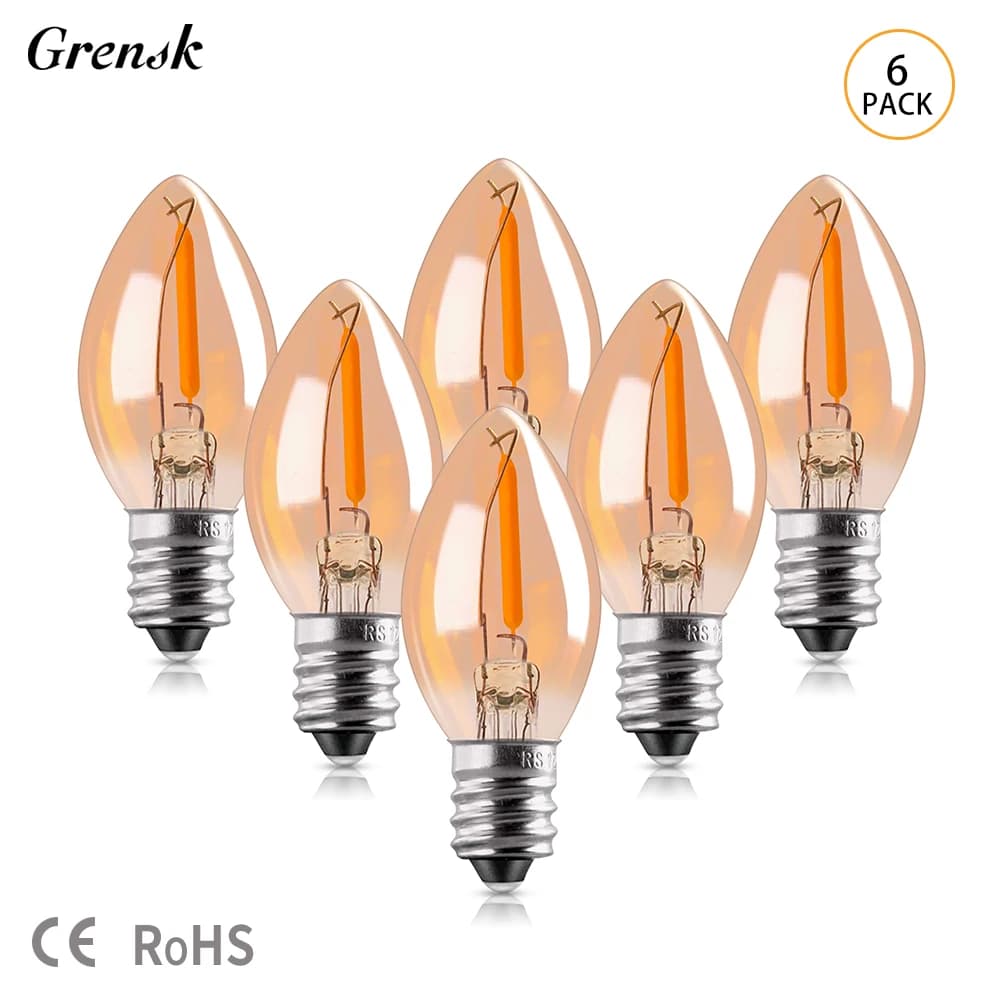 6PCS Decorazione natalizia Lampadine a LED C7 Lampada da notte 0.5W E14 E12 2200K Lampadina in vetro ambrato Dimmerabile Luci soffuse vintage per esterni