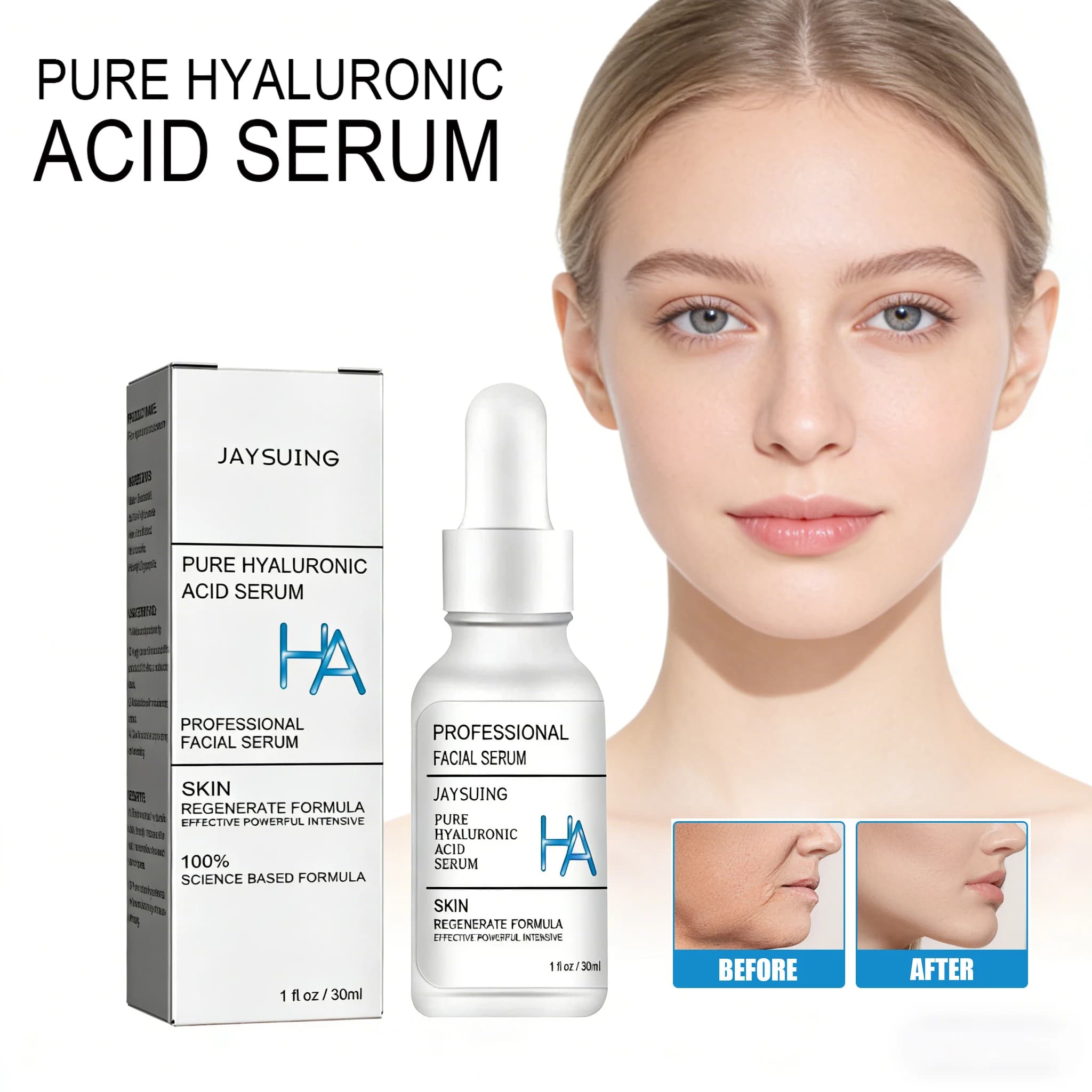 JAYSUING Siero Viso all'Acido Ialuronico Puro 30ml, Anti-Rughe, Anti-Invecchiamento, Rassodante, Riduce le Linee Sottili Intorno agli Occhi, Nuova Cura della Pelle