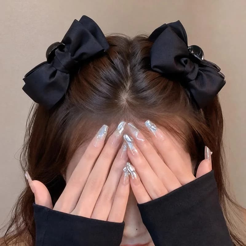1/2pcs Black White fabric bow small hairclip claw for women elegant Daily wear Side clip fashion girl sharkclip Hair accessories
