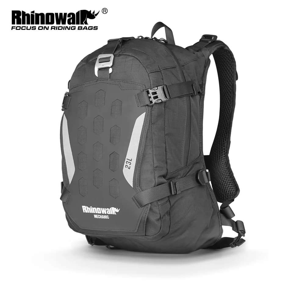 Rhinowalk Motorcycle Backpack 23L Helmet Holder Waterproof Bag with Rain Cover Hydration Pack Compatible 2L Water Bladder 14" Laptop