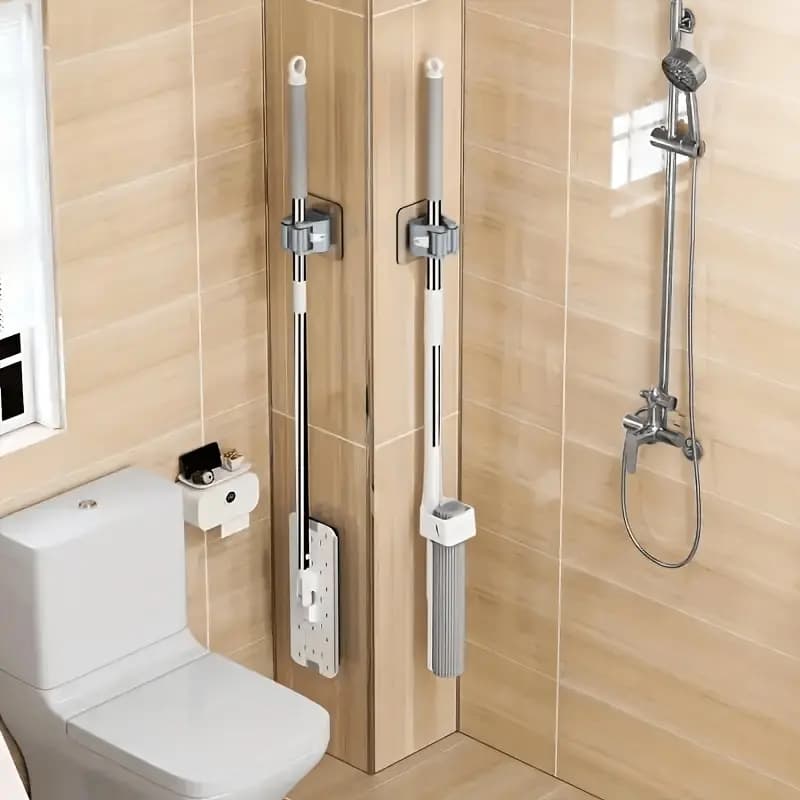 Morsetto per mocio da 3 pezzi con gancio di aspirazione: senza sforzo da installare, impugnatura resistente, perfetto per l'organizzazione di cucina e bagno