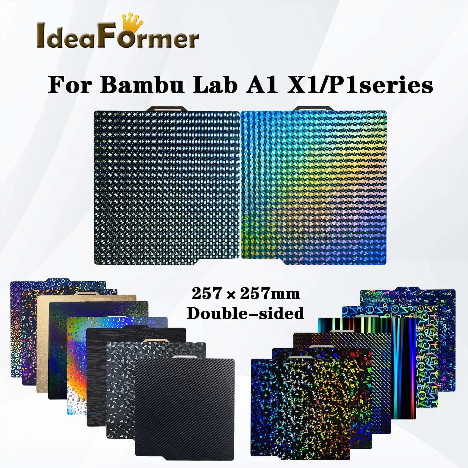 Piano riscaldato aggiornato per Bambu Lab A1/P1P/P1S/X1C/X1/X1E PEI PET 257×257mm Piastra di costruzione a doppia faccia per parti della stampante 3D Bambu Lab.