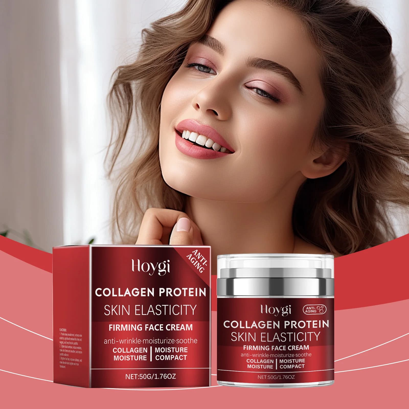 Crema Viso Idratante al Collagene HOYGI, Texture Leggera, Idratante, Levigante, Illuminante e Protettiva