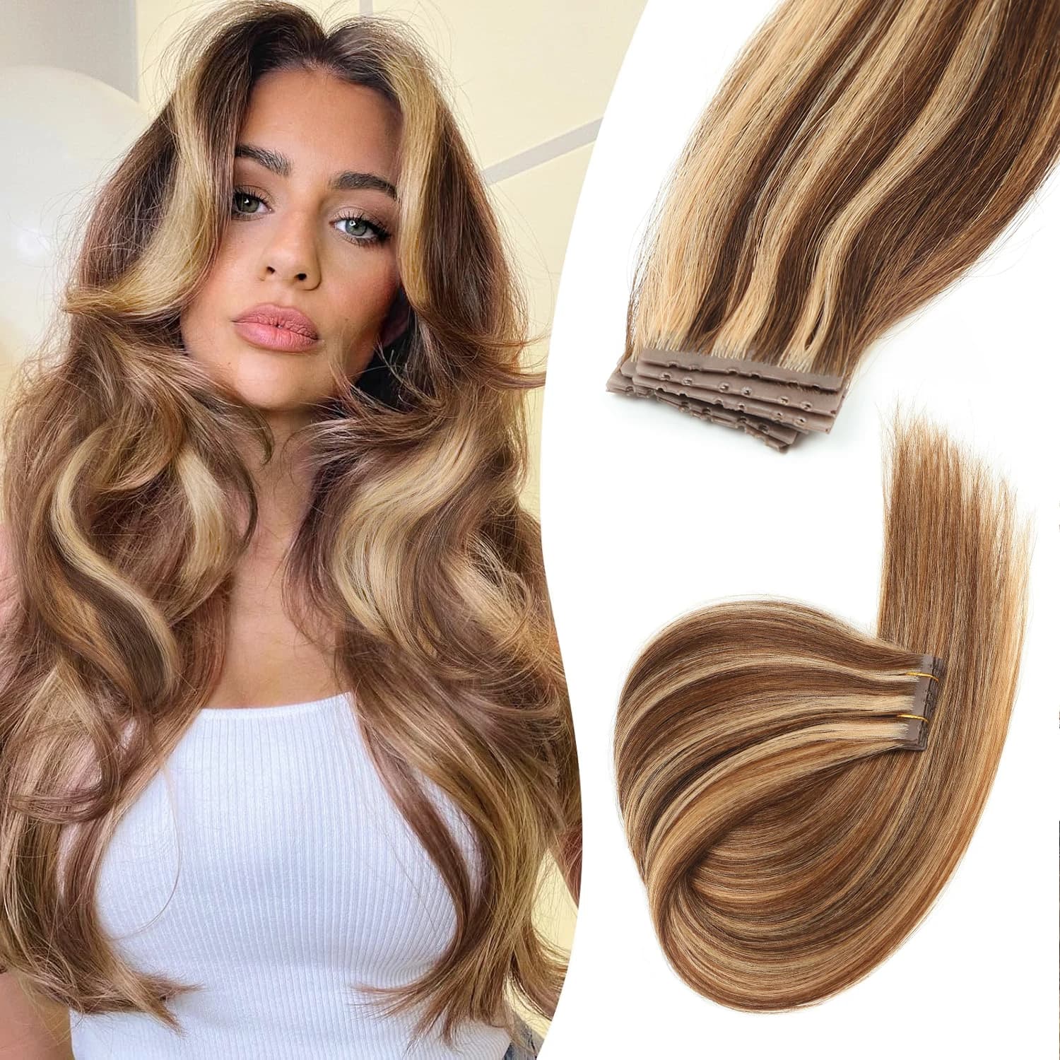 Estensioni dei capelli invisibili con doppie linguette 12-24 pollici Nastro in pelle PU Capelli umani 10 pezzi Capelli di trama micro anello dritto naturale