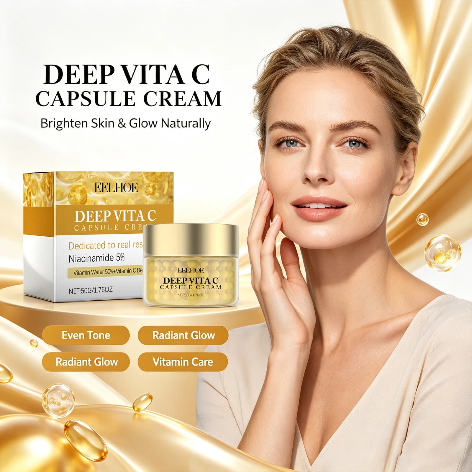 Vitamin C Anti Aging Cream Niacinamide Brightens Skin Reduces Dark Spots Evens Tone Hydrates Radiant Skin Care Daily Facial Moisturizer