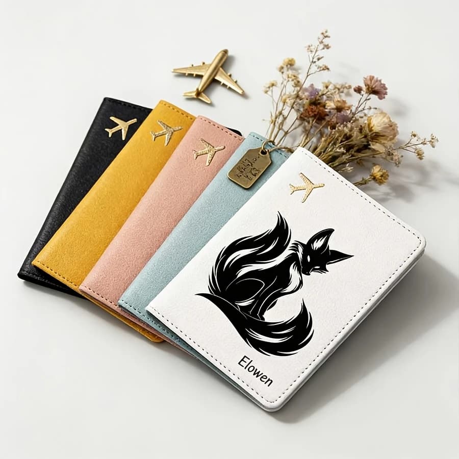 Custom Name Text Cartoon Fox Passport Holder Ticket Boarding Pass Clip Gift For Friends Family Colleagues Bridesmaids Travel