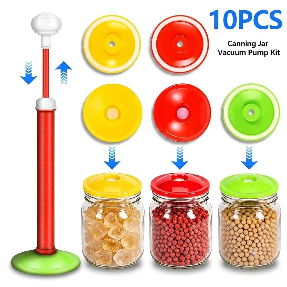 10Pcs Canning Jar Vacuum Pump Kit Mixed Color Vacuum Sealer Jar Lids With Vacuum Pump Reusable Pickle Jar Sealing Cover for Home