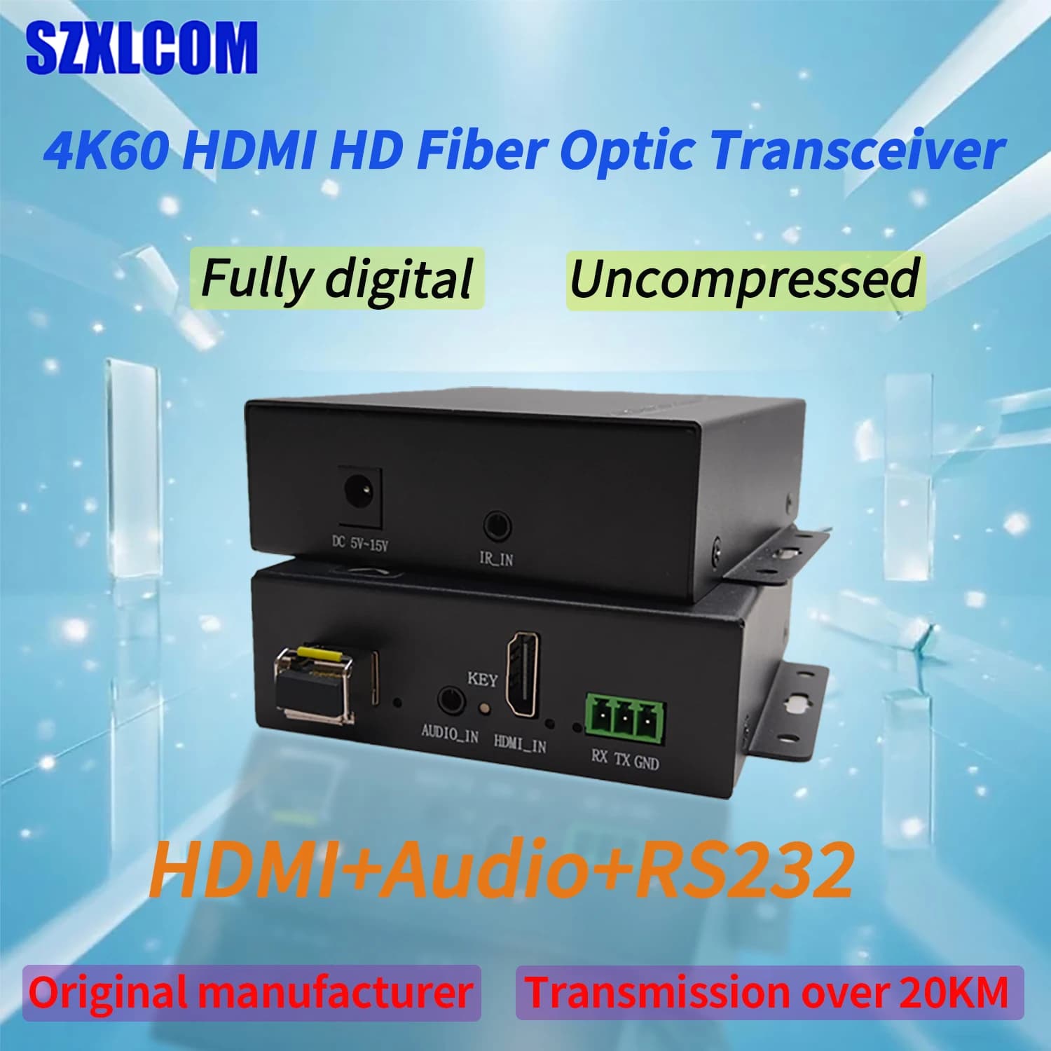 SZXLCOM 4K60 Ricetrasmettitore in fibra FPGA SFP/LC HDMI+Audio+RS232 Cavo in fibra ottica Extender 1 paio di trasmissione a lunga distanza