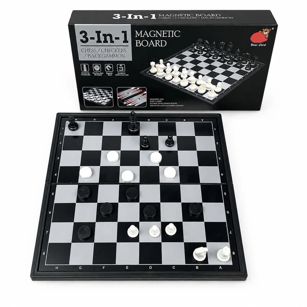 19.1x19.7cm 3 in 1 Folding Magnetic Chess Checkers Backgammon Set with Carry Box Safe Portable Travel Educational Toy Gift