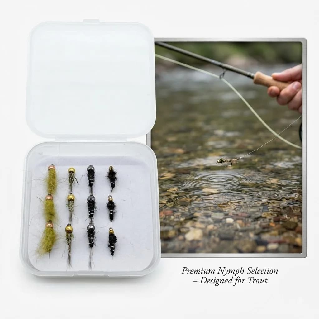 12pcs Premium Bead Head Nymph Fly Fishing Lures Assortment with Box, Weighted Tungsten Nymphs Floating Bait Fishing Tackle Tools