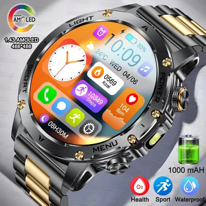 1.7 "Great Screen Called Bluetooth Men's Sports Watch Smart Man IP6 Electric Flashlight 1000mAh Health Monitor